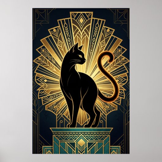 Art Deco Minimal Cat Profile Wall Art Poster (Voorkant)