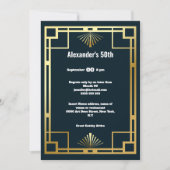 Art deco minimalistisch effen blauw goud gatsby th kaart (Voorkant)