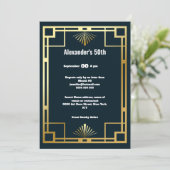 Art deco minimalistisch effen blauw goud gatsby th kaart (Staand voorkant)