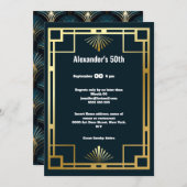 Art deco minimalistisch effen blauw goud gatsby th kaart (Voorkant / Achterkant)