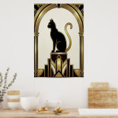 Art Deco Minimalistische Noir Boog Cat Poster (Keuken)