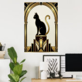 Art Deco Minimalistische Noir Boog Cat Poster (Thuiskantoor)