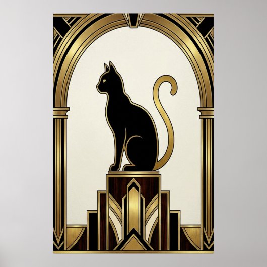 Art Deco Minimalistische Noir Boog Cat Poster (Voorkant)