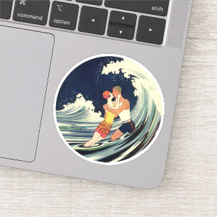 Art Deco minnaars kussen in de golven bij het stra Sticker
