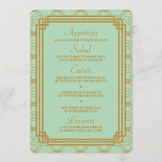 Art Deco Mint Bruiloft Menu (Voorkant)