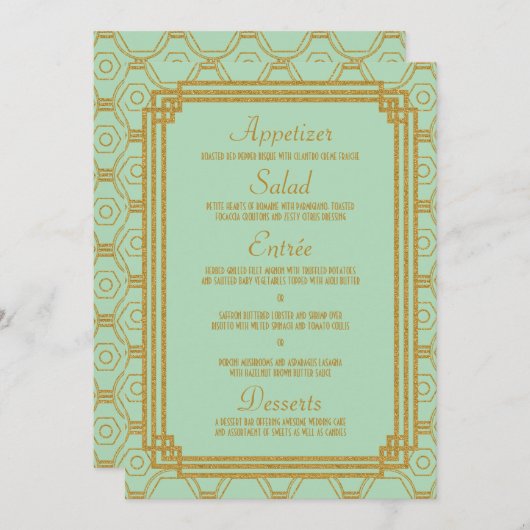 Art Deco Mint Bruiloft Menu (Voorkant / Achterkant)