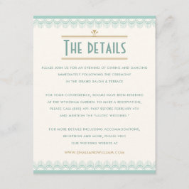 Art Deco  Mint en Gold Wedding Details Informatiekaartje