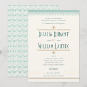 Art Deco Mint en Gold Wedding Kaart (Voorkant / Achterkant)