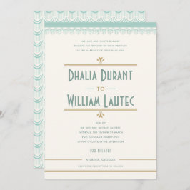 Art Deco  Mint en Gold Wedding Kaart