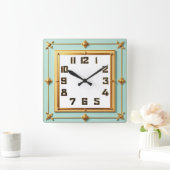 Art Deco Mint en Goud Vierkante Klok (Huis)