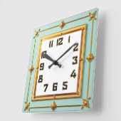 Art Deco Mint en Goud Vierkante Klok (Hoek)