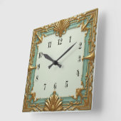 Art Deco Mint en Goud Vierkante Klok (Hoek)