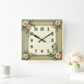 Art Deco Mint Flower Vierkante Klok (Huis)