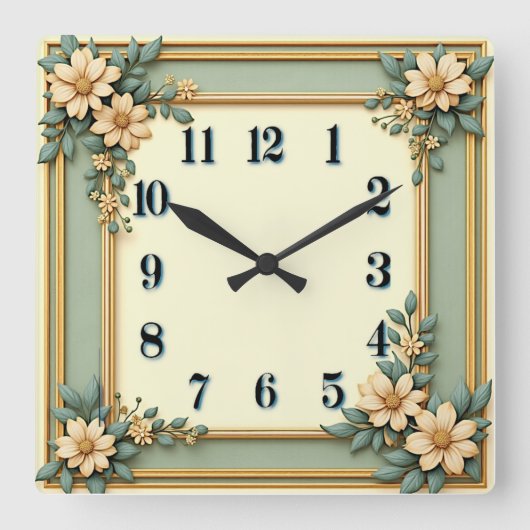 Art Deco Mint Flower Vierkante Klok (Voorkant)
