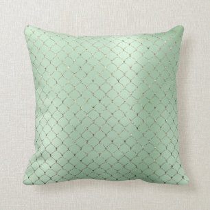 Art Deco Mint Green Gold Scales Mermaid Kussen