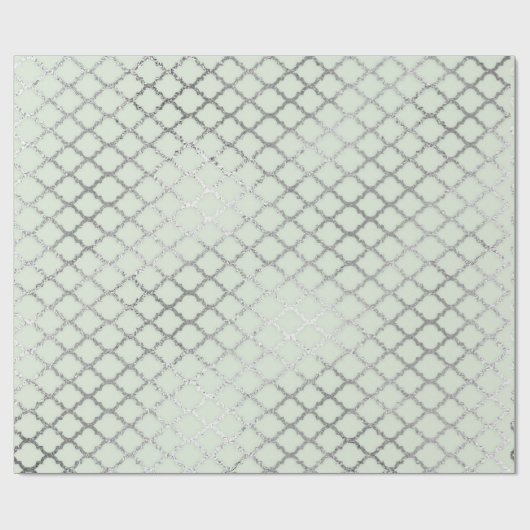 Art Deco Mint Green Silver Quatrefoil Vip Cadeaupapier (Vlak)