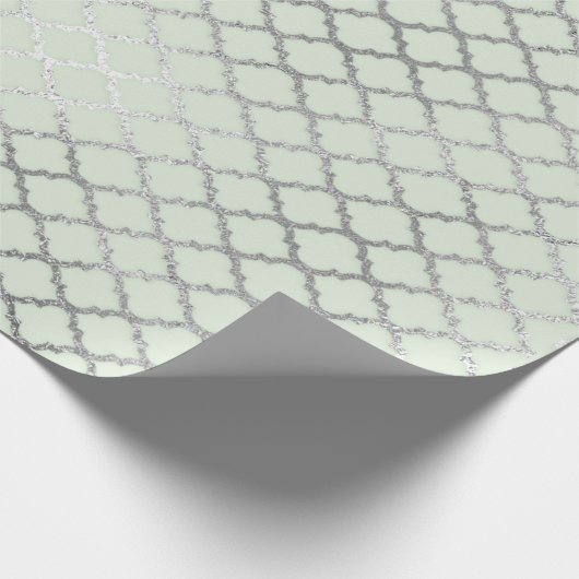 Art Deco Mint Green Silver Quatrefoil Vip Cadeaupapier (Hoek)