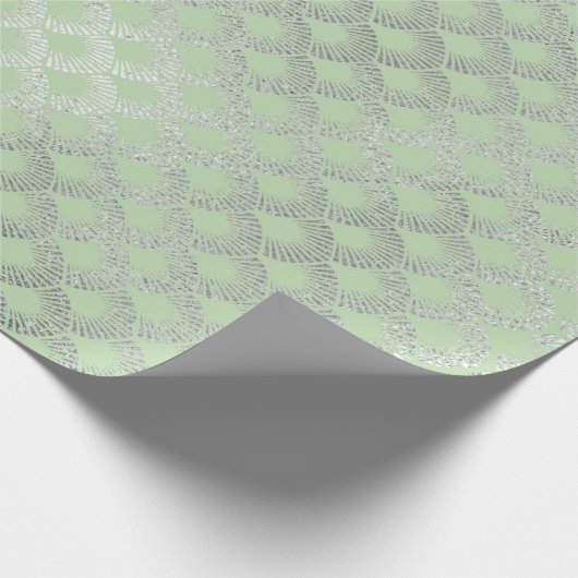 Art Deco Mint Green Silver Scales Vip Cadeaupapier (Hoek)