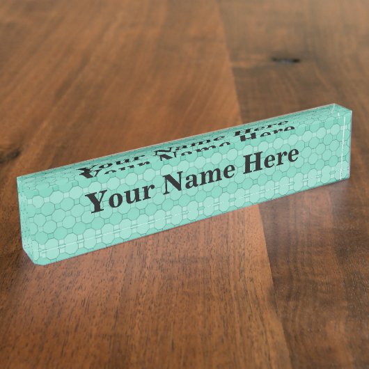 Art Deco Mint Groene Geometrische Mozaïek Naam Naambordje (Zijkant)