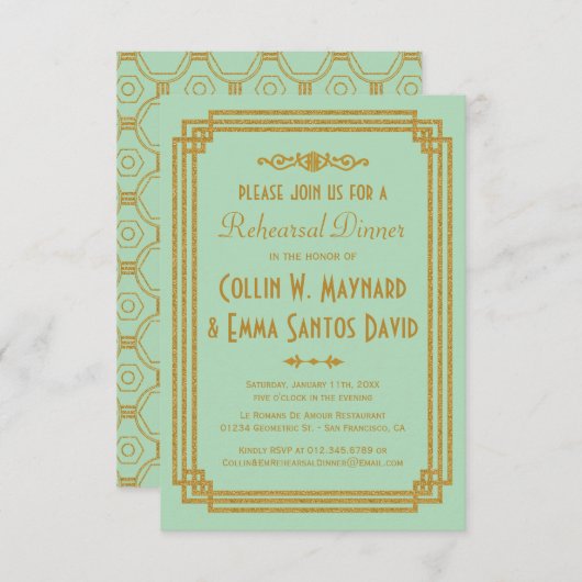 Art Deco Mint repetitie diner uitnodigingen (Voorkant / Achterkant)