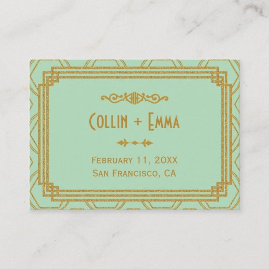 Art Deco Mint trouwplaats kaarten Plaatskaartje (Voorkant)