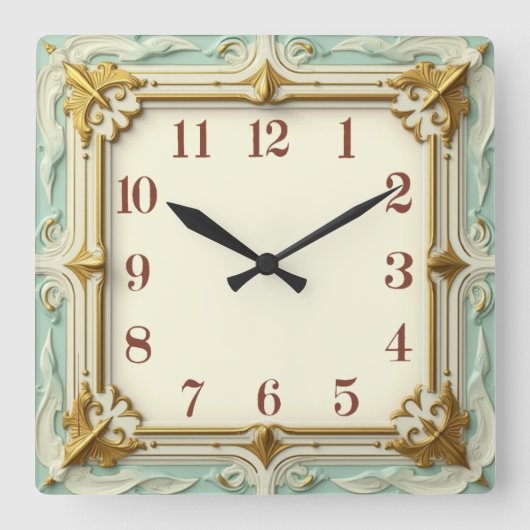 Art Deco Mint Vierkante Klok (Voorkant)