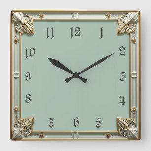 Art Deco Mint Vierkante Klok