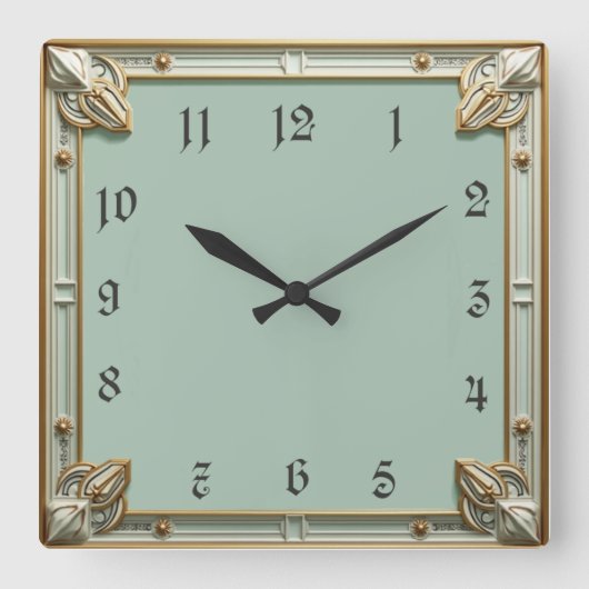 Art Deco Mint Vierkante Klok (Voorkant)