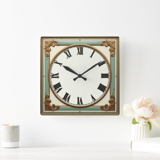 Art Deco Mint Vierkante Klok (Huis)