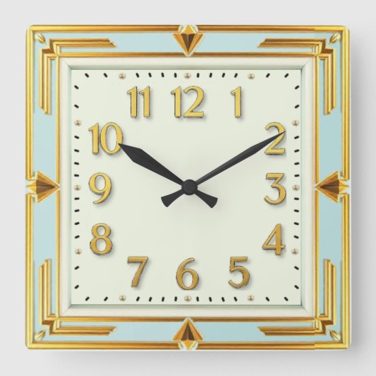 Art Deco Mint Vierkante Klok (Voorkant)