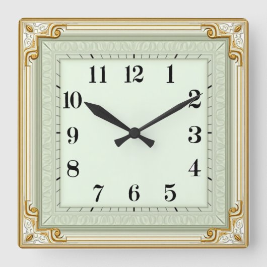 Art Deco Mint Vierkante Klok (Voorkant)