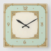 Art Deco Mint Vierkante Klok (Voorkant)