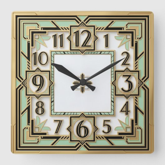 Art Deco Mint Vierkante Klok (Voorkant)