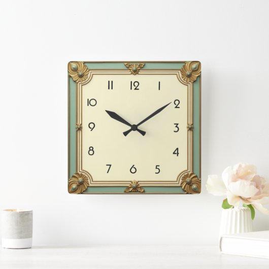 Art Deco Mint Vierkante Klok (Huis)