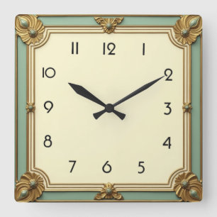 Art Deco Mint Vierkante Klok