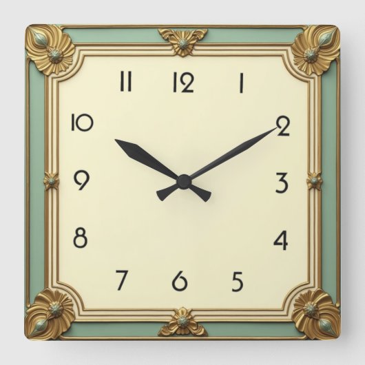 Art Deco Mint Vierkante Klok (Voorkant)