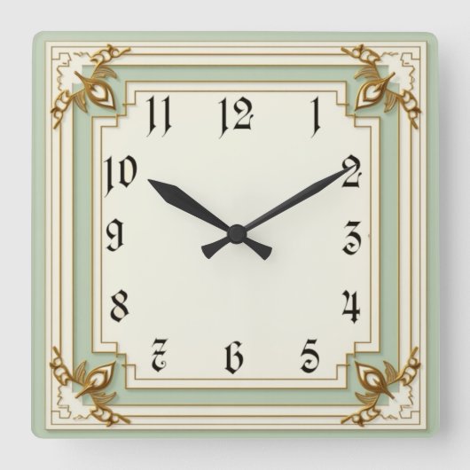 Art Deco Mint Vierkante Klok (Voorkant)