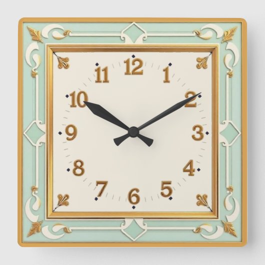 Art Deco Mint Vierkante Klok (Voorkant)