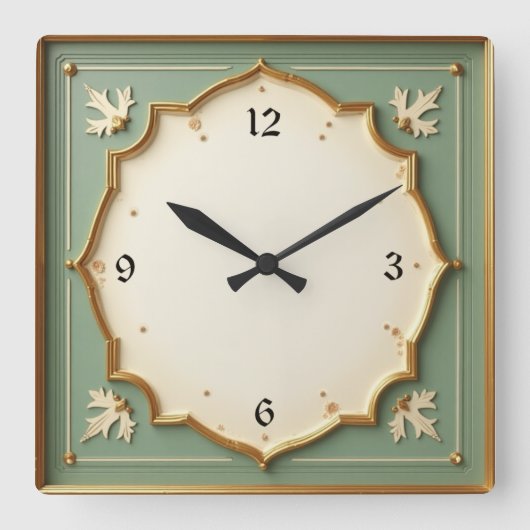 Art Deco Mint Vierkante Klok (Voorkant)