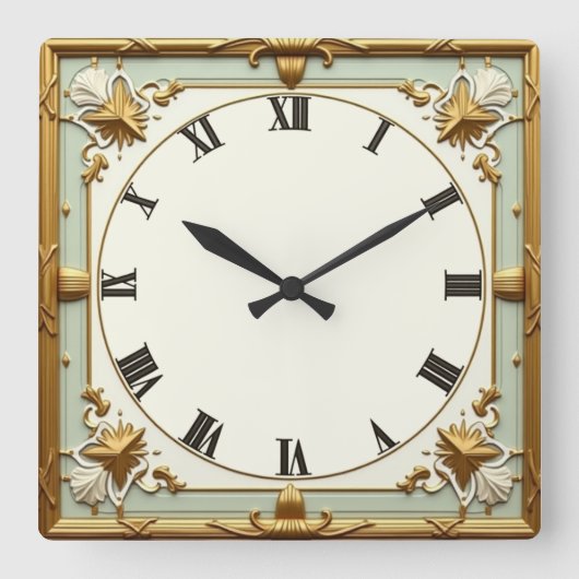 Art Deco Mint Vierkante Klok (Voorkant)