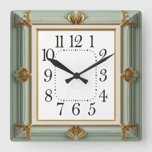 Art Deco Mint Vierkante Klok (Voorkant)
