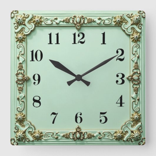 Art Deco Mint Vierkante Klok (Voorkant)