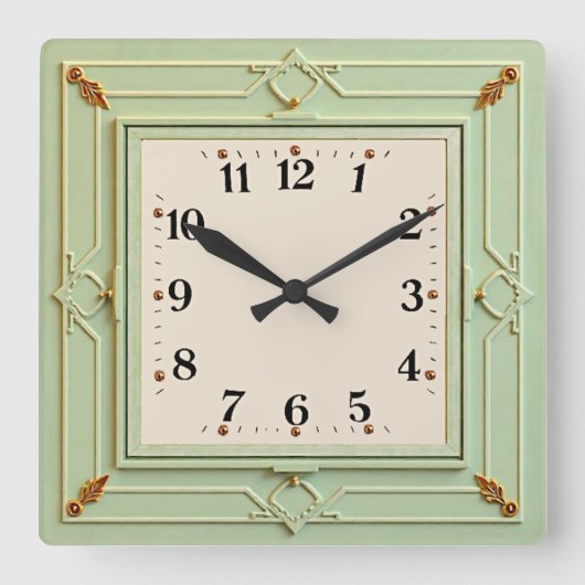 Art Deco Mint Vierkante Klok (Voorkant)