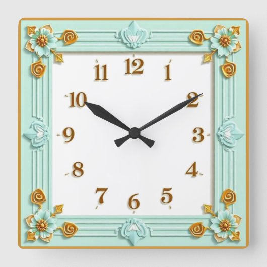Art Deco Mint Vierkante Klok (Voorkant)