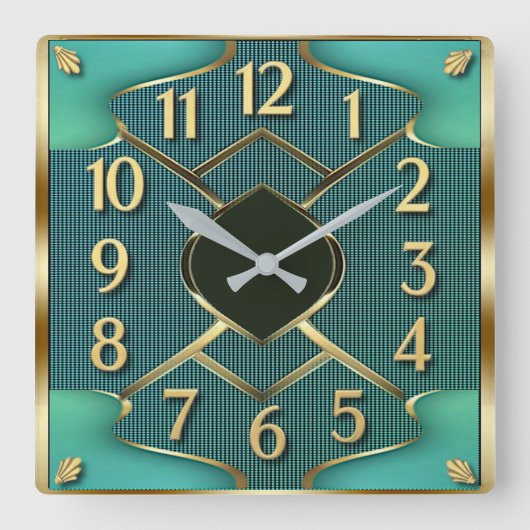 Art Deco Mint Vierkante Klok (Voorkant)