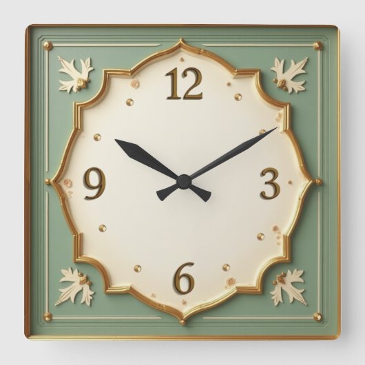 Art Deco Mint Vierkante Klok (Voorkant)
