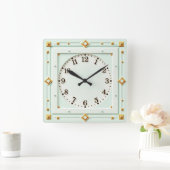 Art Deco Mint Vierkante Klok (Huis)