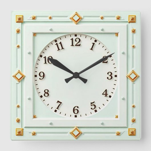 Art Deco Mint Vierkante Klok (Voorkant)