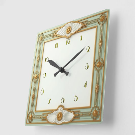 Art Deco Mint Vierkante Klok (Hoek)