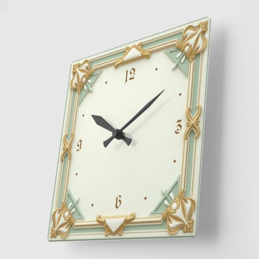 Art Deco Mint Vierkante Klok (Hoek)